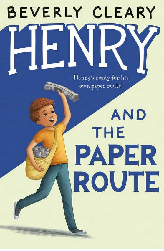 Front cover of Henry and the Paper Route by Beverly Cleary, featuring Henry Huggins holding newspapers.