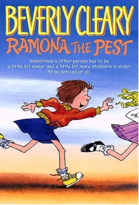 Front cover of Ramona the Pest by Beverly Cleary, featuring an illustration of Ramona chasing another child.