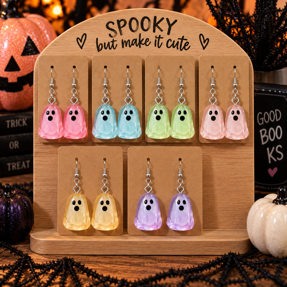 Colorful translucent little ghost dangle earrings for Halloween