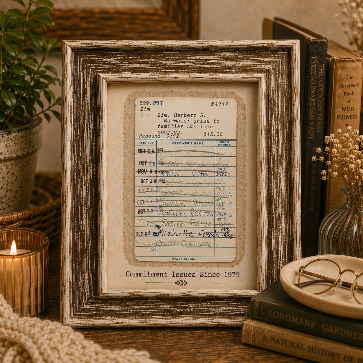 Vintage Library Card Framed Art