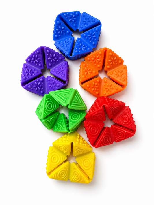 Multicolor cootie catcher fidget toys with textured surfaces in various bright colors
