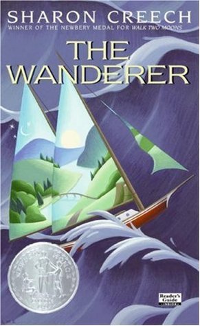 Book cover of 'The Wanderer' by Sharon Creech with a sailboat and mountain landscape illustration.