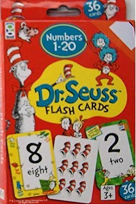 Dr. Seuss Numbers 1 to 20 flash cards package front with sample counting cards