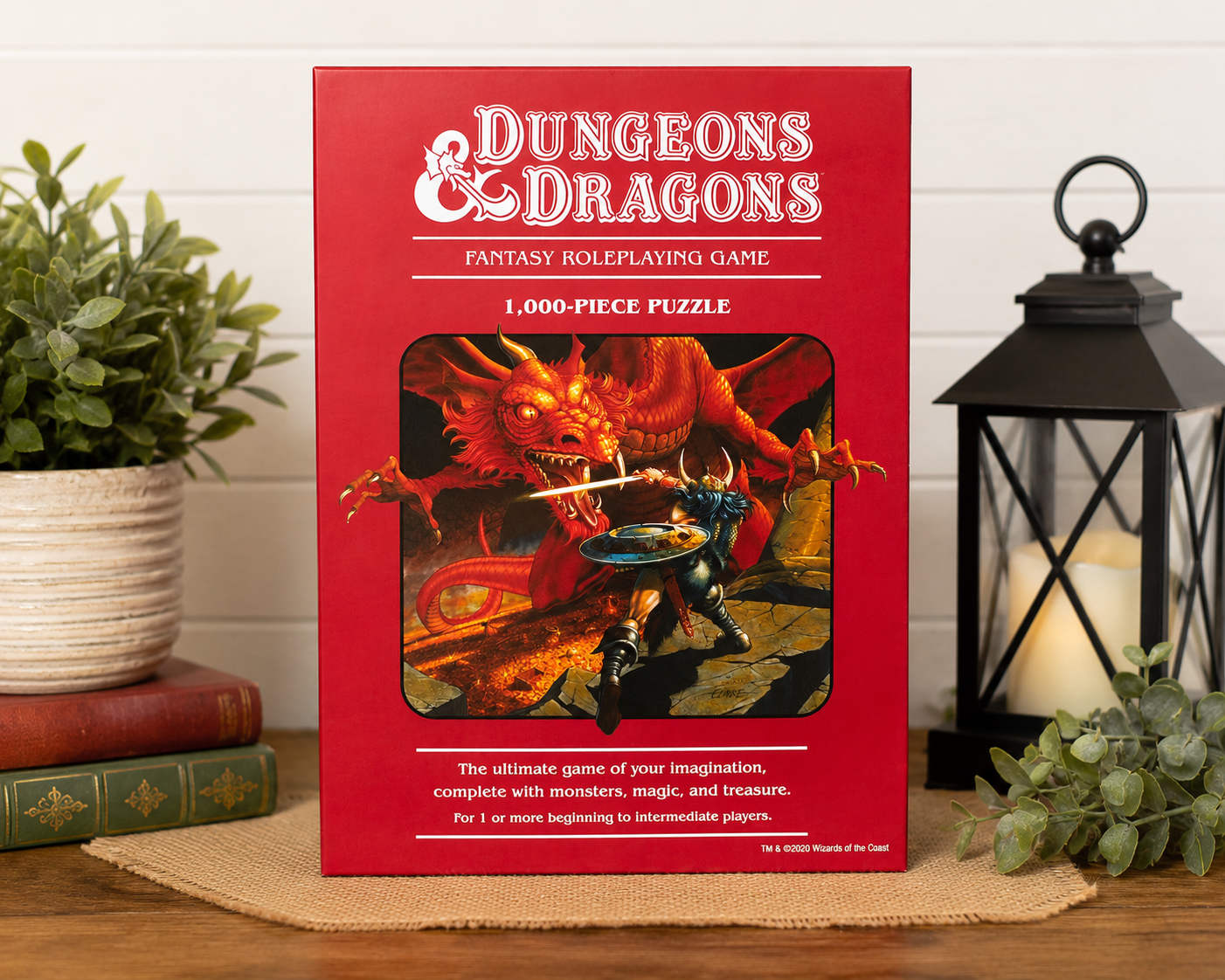 Used Dungeons & Dragons Fantasy Roleplaying Game 1,000-piece puzzle box featuring classic red dragon artwork.