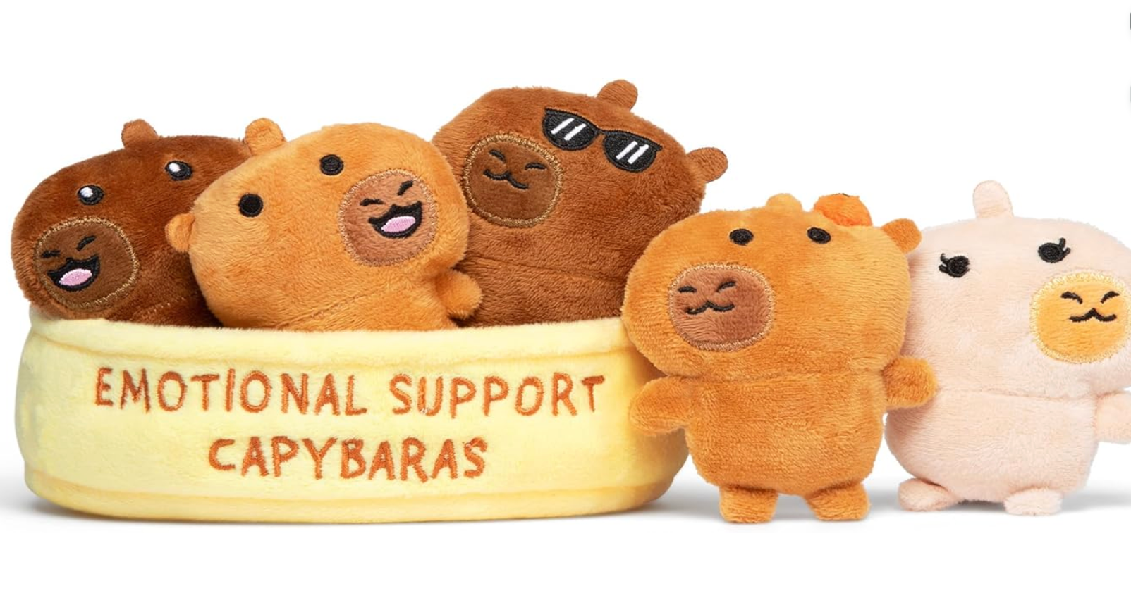 emotional support capybaras plush set in basket