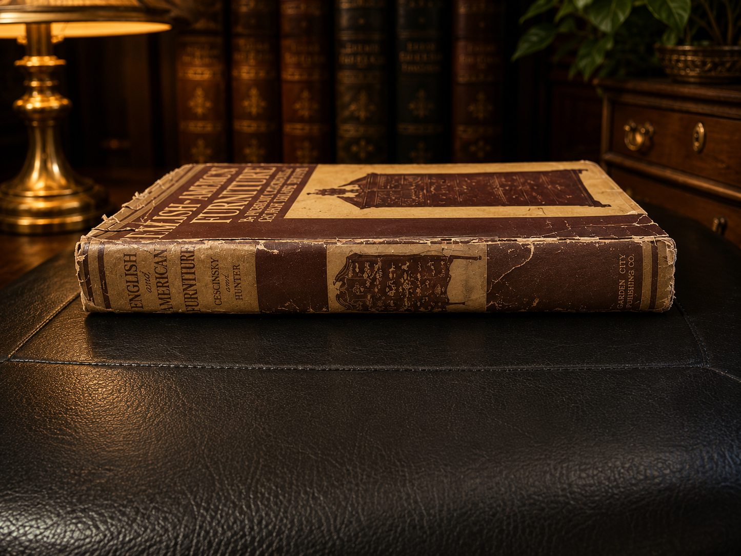 Spine of vintage English and American Furniture hardcover.