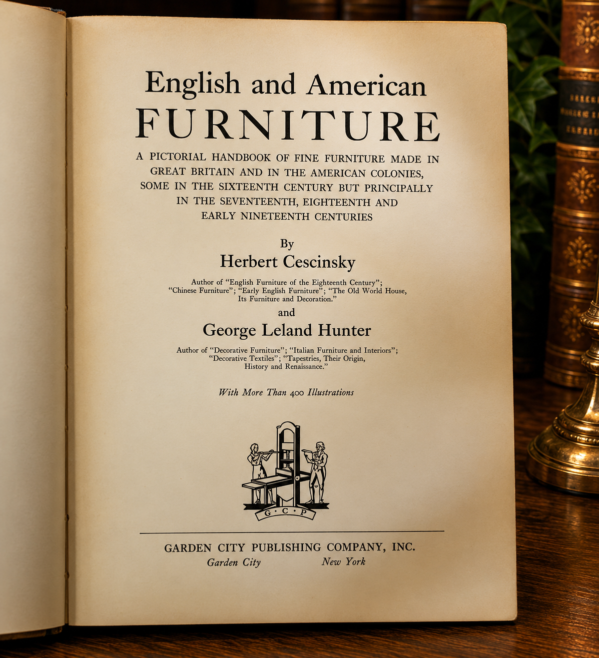 Title page of vintage English and American Furniture reference book.