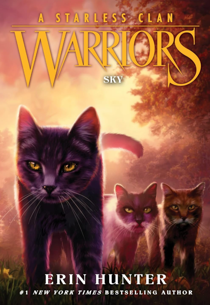Warriors: A Starless Clan: Sky by Erin Hunter displayed on a bookshelf.