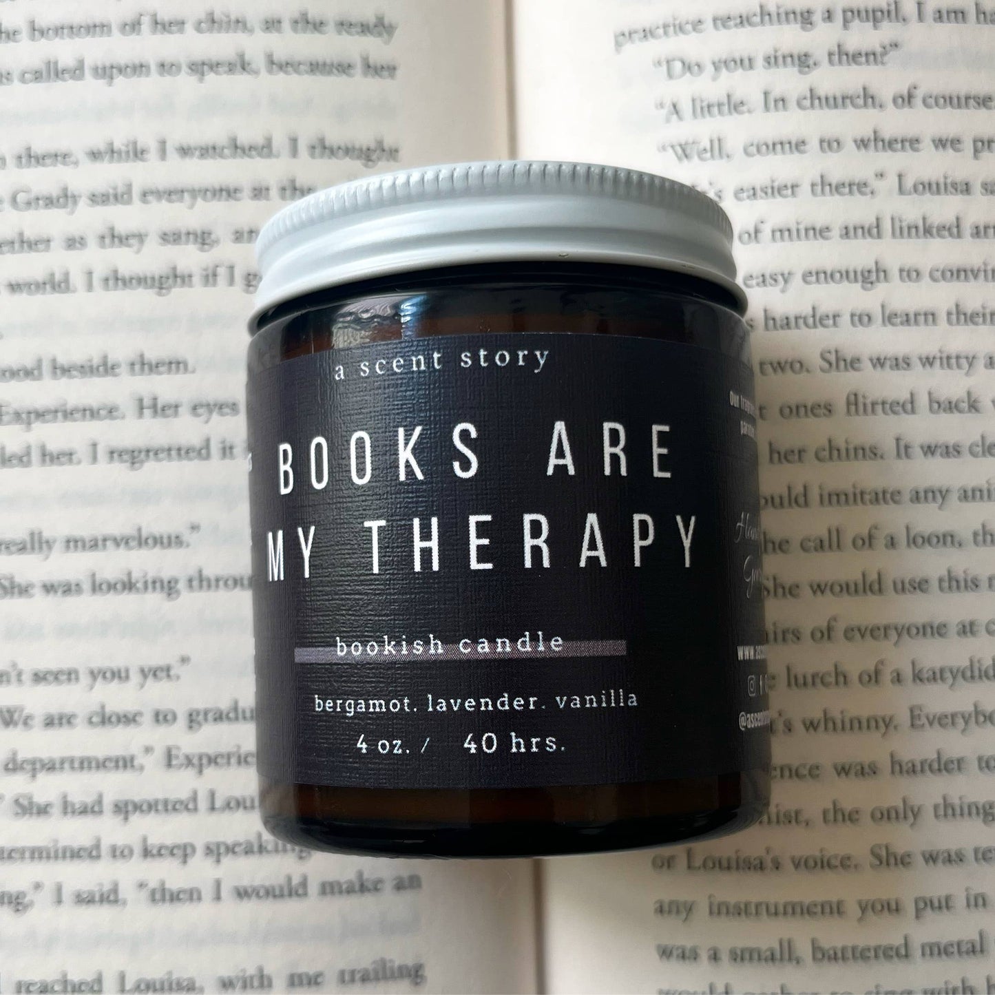 Candle, Hand-Poured Soy: Books Are My Therapy