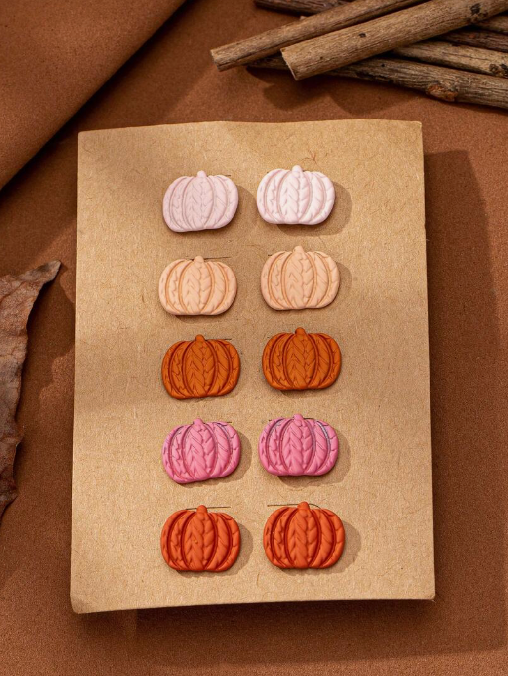 Wooden Pumpkin Stud Earrings