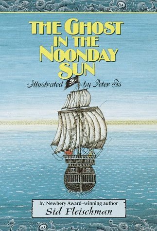 Book cover of 'The Ghost in the Noonday Sun' with a ship illustration on a blue background.