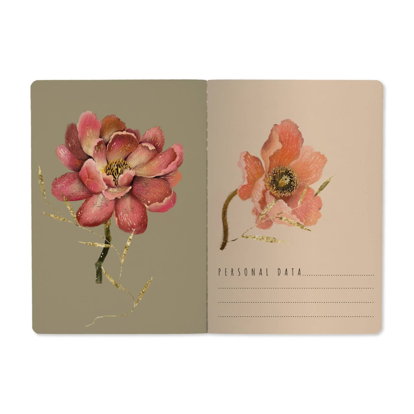 Open floral notebook showing lined pages with decorative flower artwork for journaling and note taking.