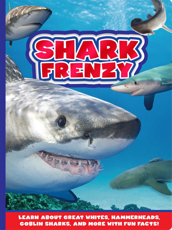 Shark Frenzy by Flying Frog Publishing, a children's nonfiction book about sharks with colorful photos and educational facts.