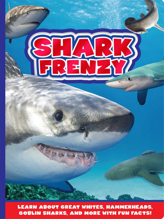 Shark Frenzy by Flying Frog Publishing, a children's nonfiction book about sharks with colorful photos and educational facts.