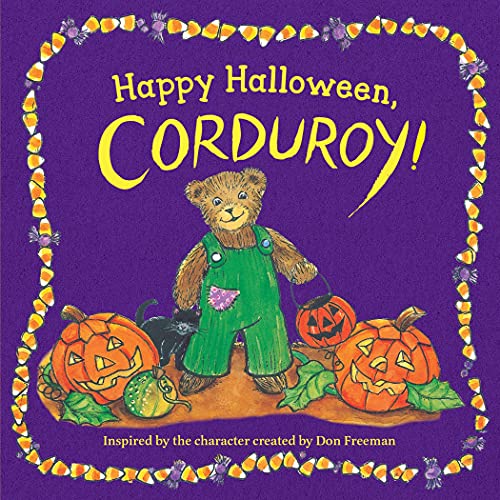 Cover of Happy Halloween, Corduroy! by Don Freeman, featuring Corduroy the bear dressed in a Halloween costume surrounded by pumpkins and festive decorations.