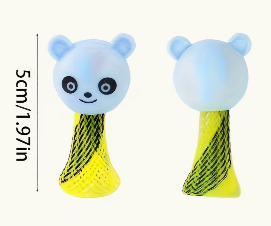 Fun animal jumping toy with blue bear head and yellow mesh spring body