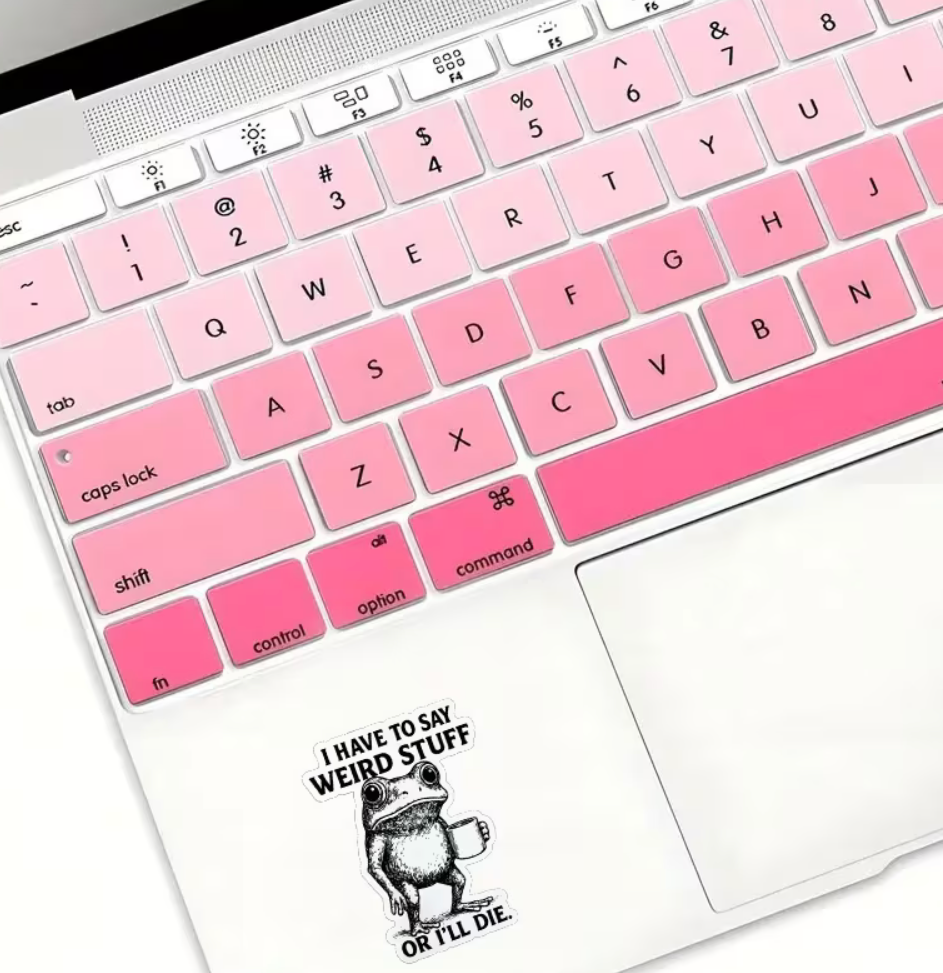 I Have to Say Weird Stuff or I'll Die frog sticker displayed on a laptop