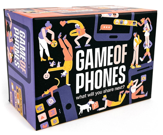 Close up of Game of Phones party game box design