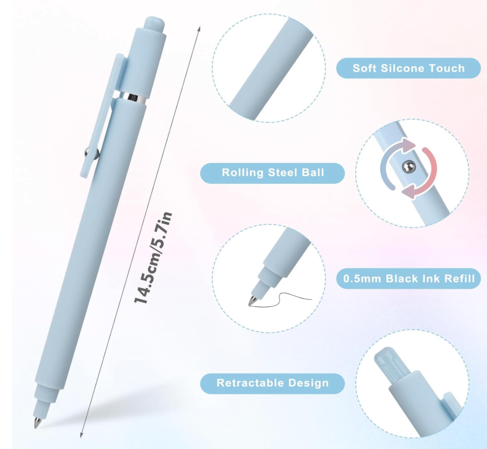 Soft silicone 0.5mm gel pen with retractable design and smooth black ink