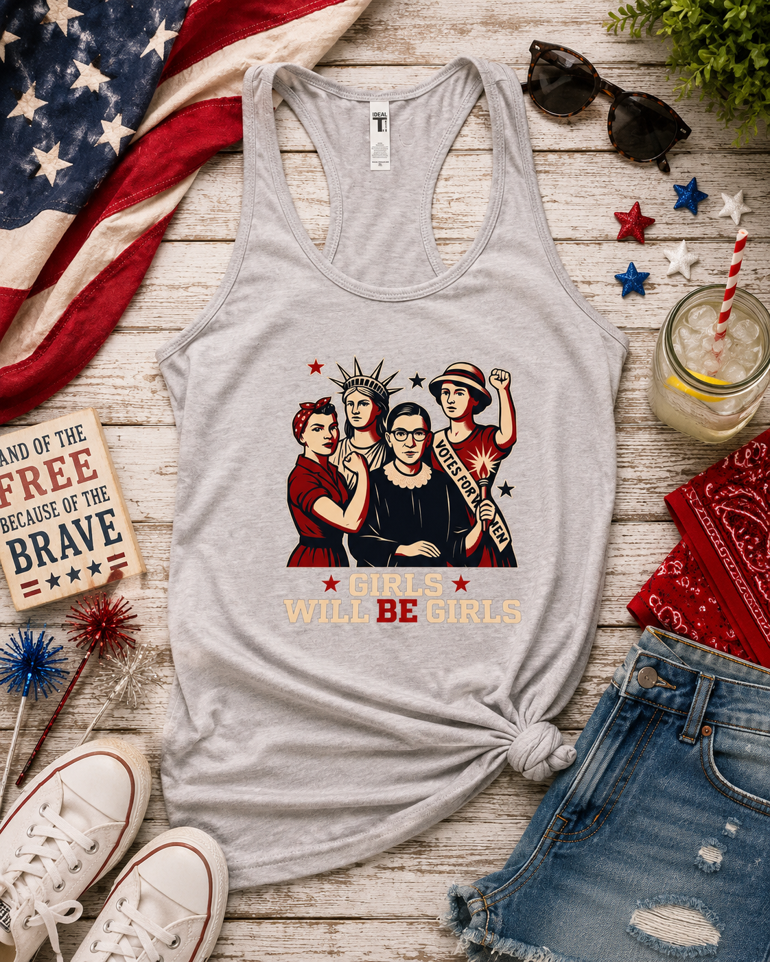 Girls Will Be Girls Patriotic Racerback Tank