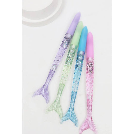 Glitter pen with mermaid tail topper, sparkly novelty pen in ocean theme