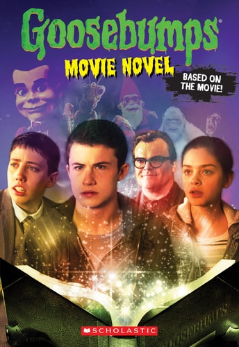 Goosebumps movie novel cover with characters and Scholastic logo