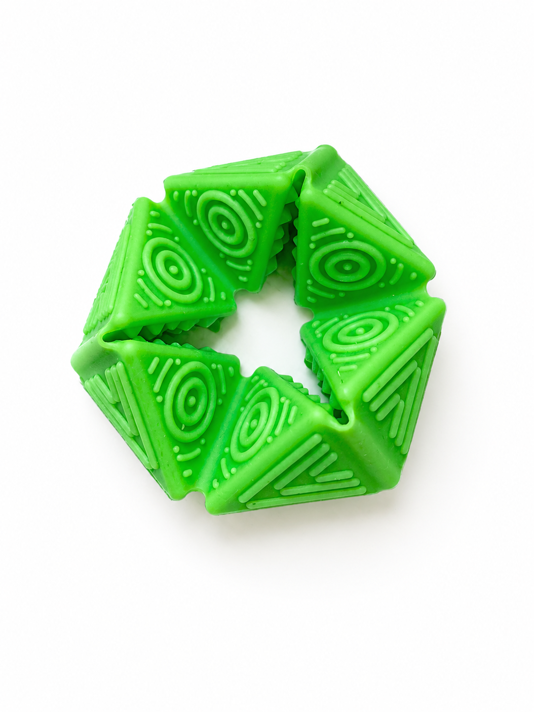 Green textured cootie catcher sensory fidget toy with raised patterns