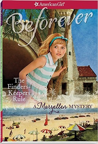 Cover of The Finders-Keepers Rule: A Maryellen Mystery featuring Maryellen and her friend discovering a barnacle-encrusted ring on a sunny beach.