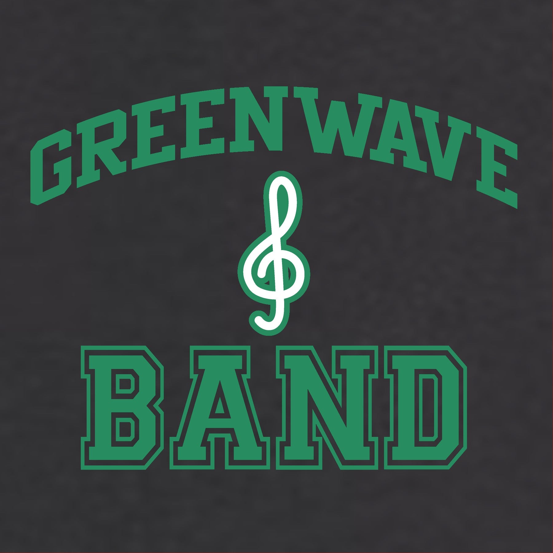 Greenwave Band logo with treble clef on a dark background