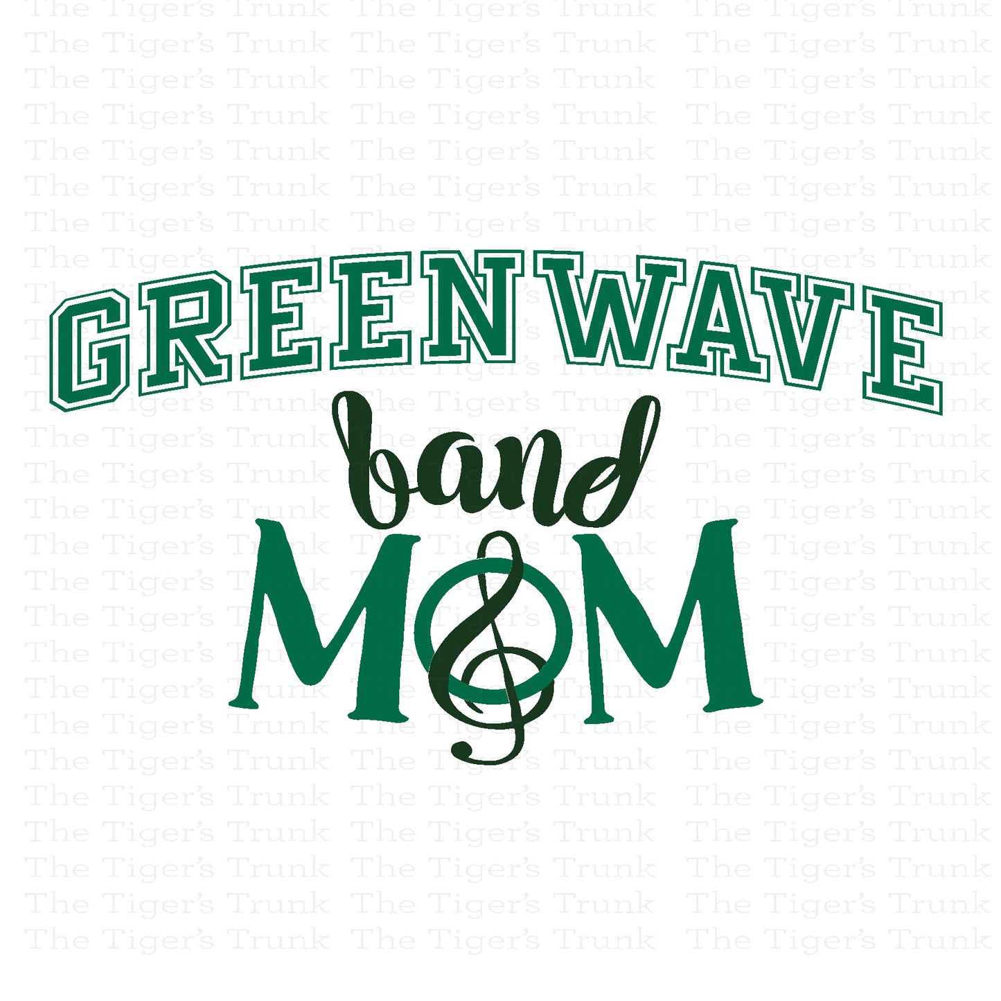 Green and black text 'GREENWAVE band MOM' on a white background
