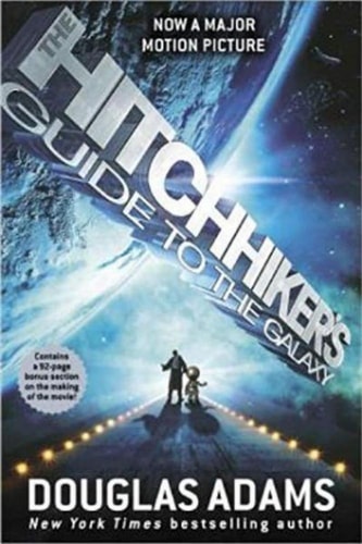 The Hitchhiker’s Guide to the Galaxy by Douglas Adams humorous science fiction novel about space adventure and absurd comedy