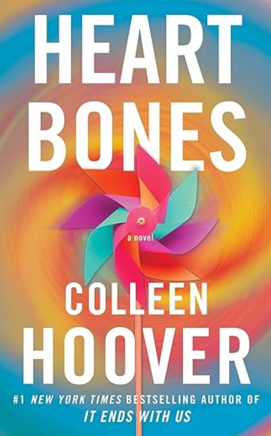 Cover of Heart Bones by Colleen Hoover, featuring an abstract design with vibrant colors.