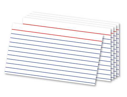 A stack of 100 lined index cards measuring 3x5 inches, perfect for notes, studying, and organization.
