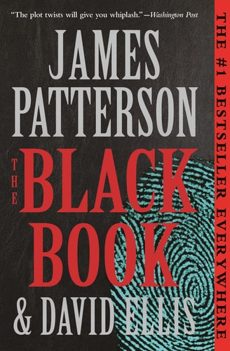 Book cover of 'The Black Book' by James Patterson and David Ellis with a fingerprint graphic.
