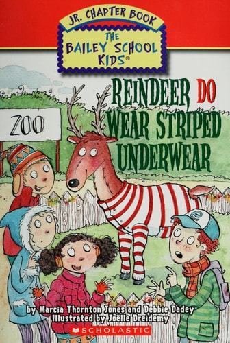 Front cover of Reindeer Do Wear Striped Underwear by Marcia Jones displayed on a bright background, humorous children’s Christmas picture book