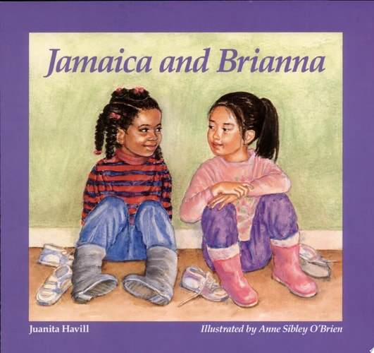 Book cover of 'Jamaica and Brianna' with two children sitting and talking, illustrated by Anne Sibley O'Brien.
