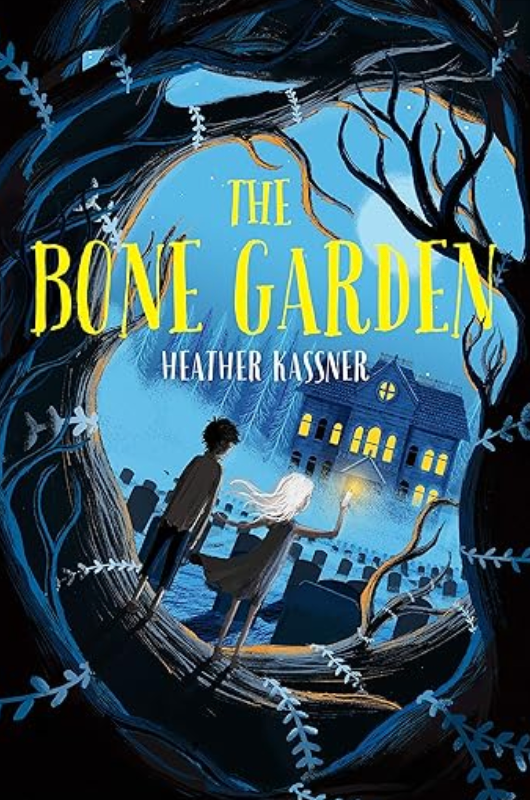 Front cover of The Bone Garden by Heather Assner, featuring a haunting image of a weathered garden with skeletal remains intertwined in the soil.