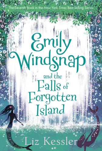 Book cover of 'Emily Windsnap and the Falls of Forgotten Island' with a mermaid silhouette and waterfall.