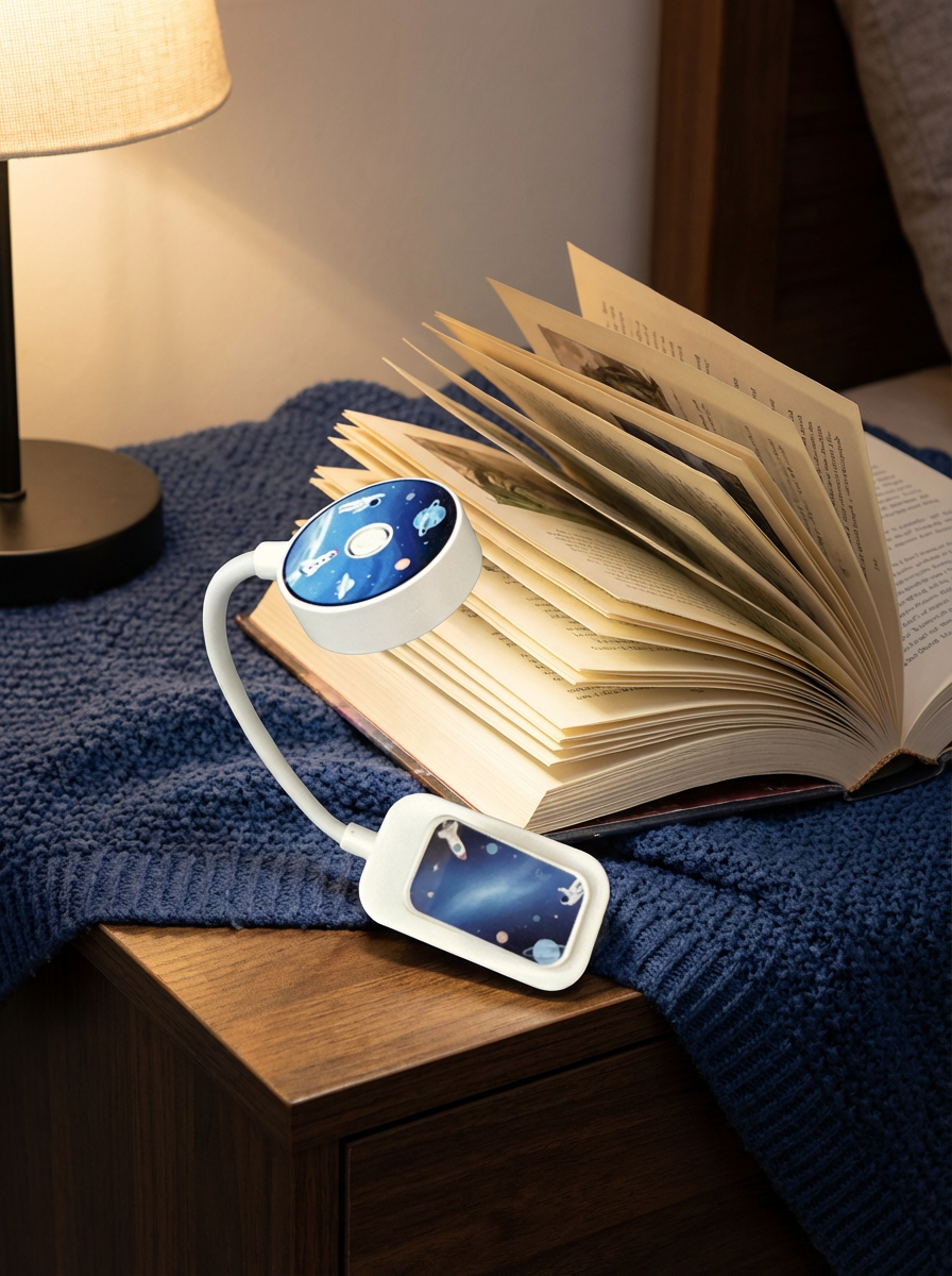 Portable kids book light designed for bedtime and travel reading