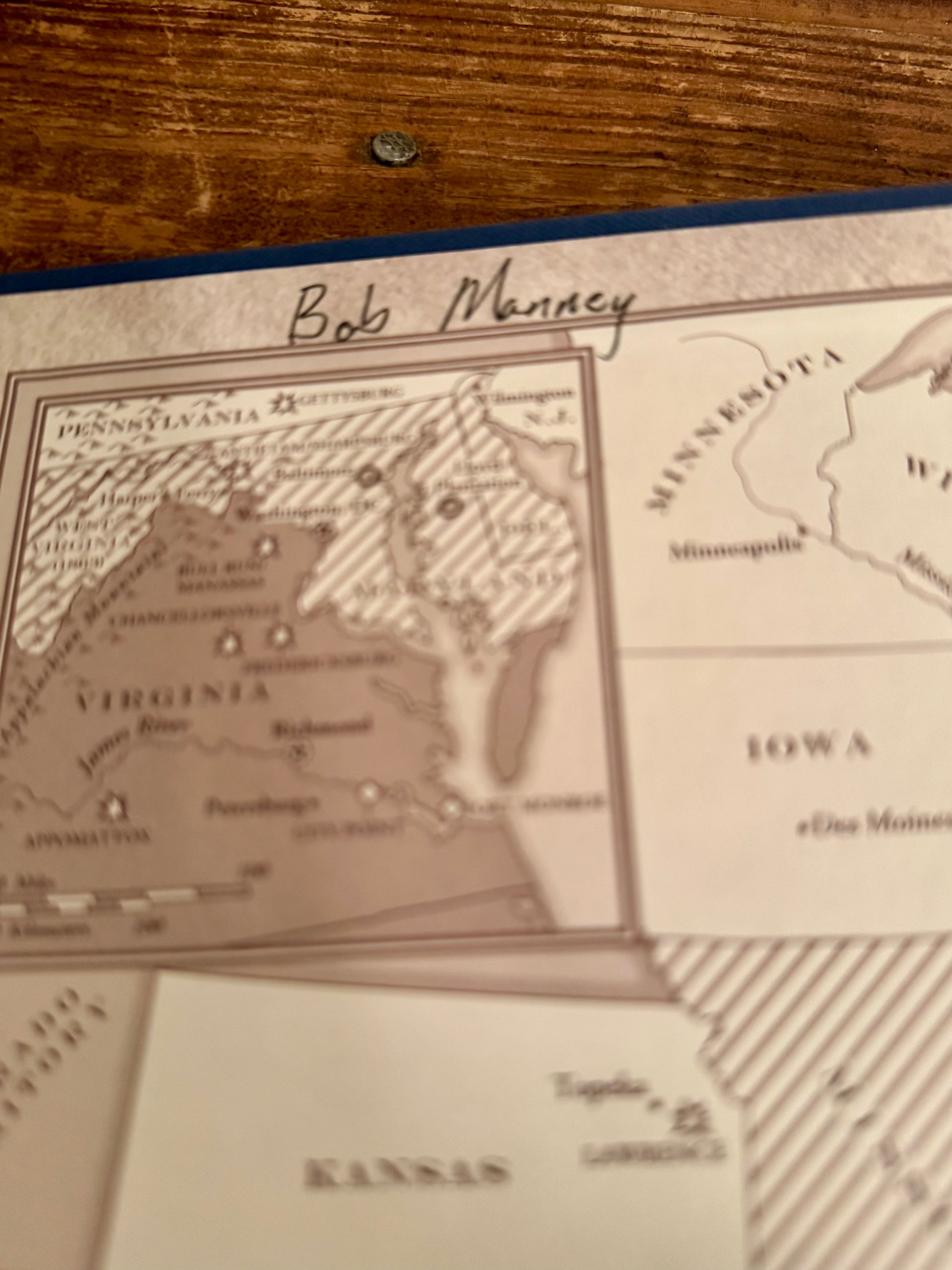 Map of Virginia with a wooden surface underneath