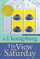 Cover of The View from Saturday by E.L. Konigsburg featuring an illustration of a tea party with four students and a teacher.