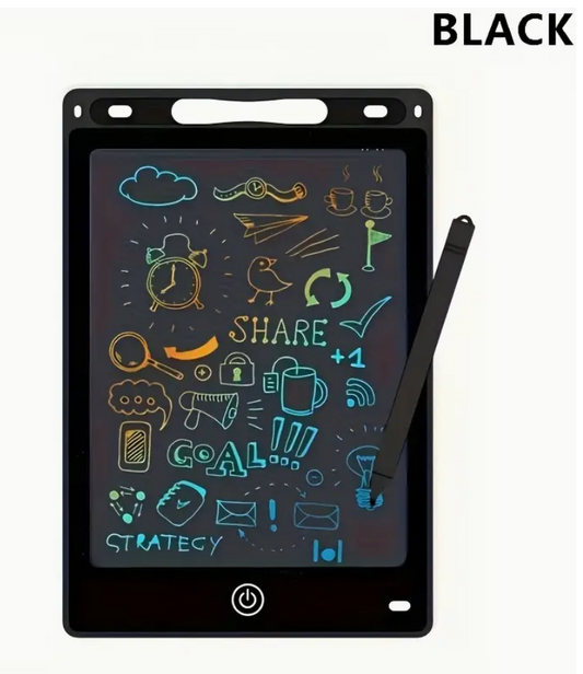 Colorful 8.5-inch LCD writing tablet for kids, featuring a durable PVC design and stylus, ideal for drawing and educational activities.