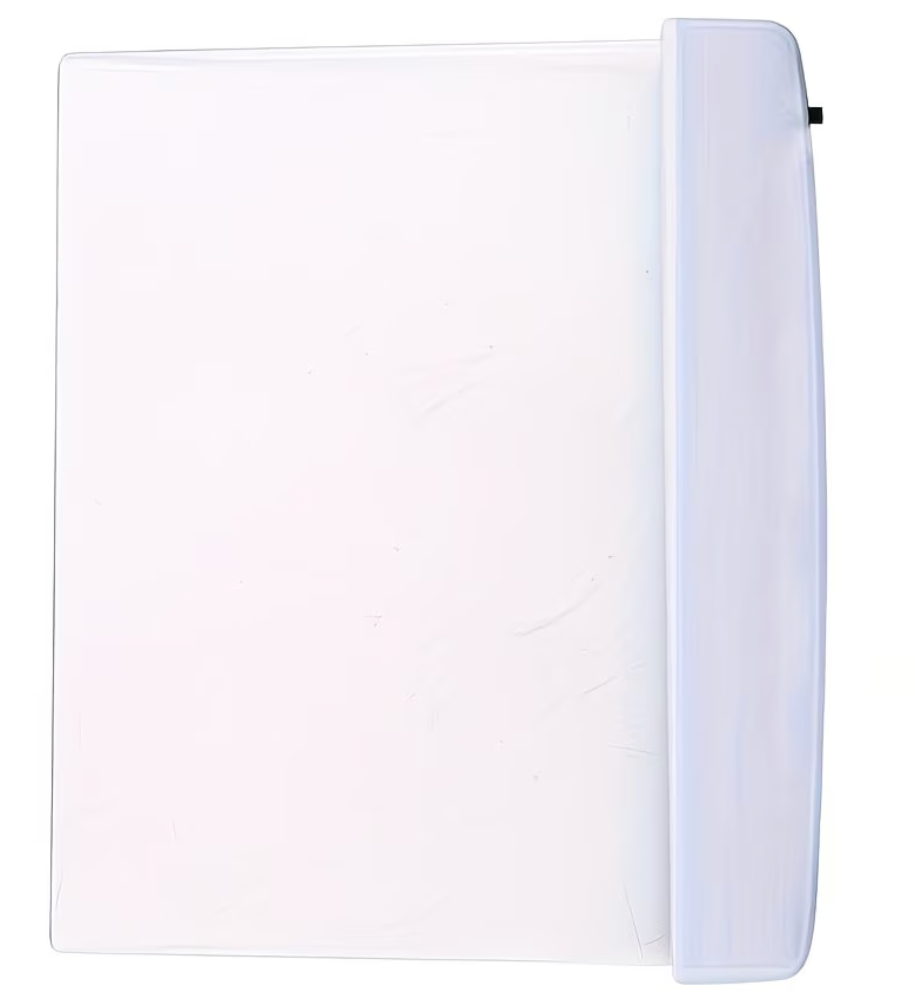 Slim white LED flat panel reading light with side housing and small switch, shown on a clean white background for night reading use