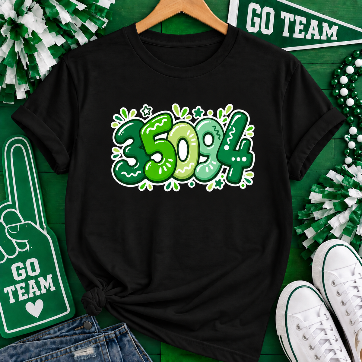 Leeds 35094 green graphic black school spirit T-shirt