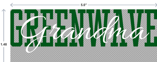 Leeds Grandma UV DTF sticker shown in 5 inch car window size and 2.5 inch water bottle size