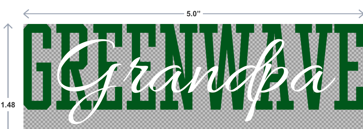 Green and white text 'GREENWAVE Grandpa' with dimensions on a transparent background