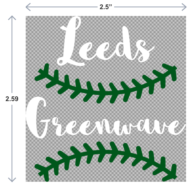 Decorative sign with 'Leeds Greenwave' text and green leaf patterns on a gray background