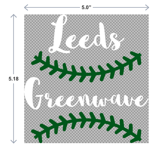 Text 'Leeds Greenwave' with green leafy design on a gray background