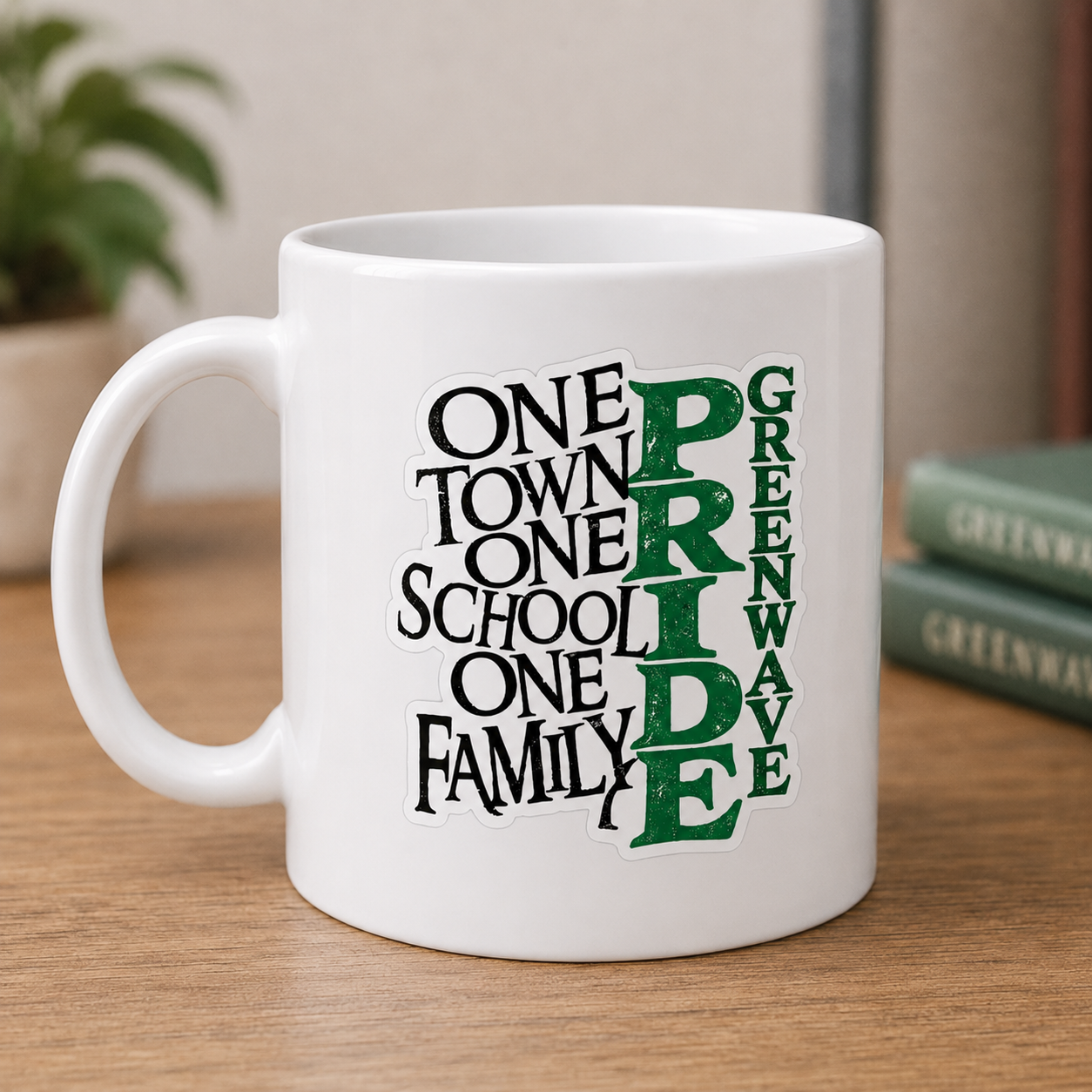 Leeds Greenwave 3 inch vinyl sticker with One Town One School One Family and Greenwave Pride in black and green