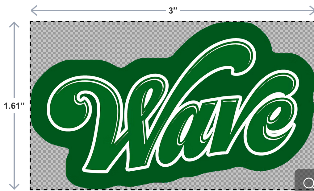 "Wave" stickers representing the Greenwave mascot, available in die-cut and UV-DTF styles for versatile use.